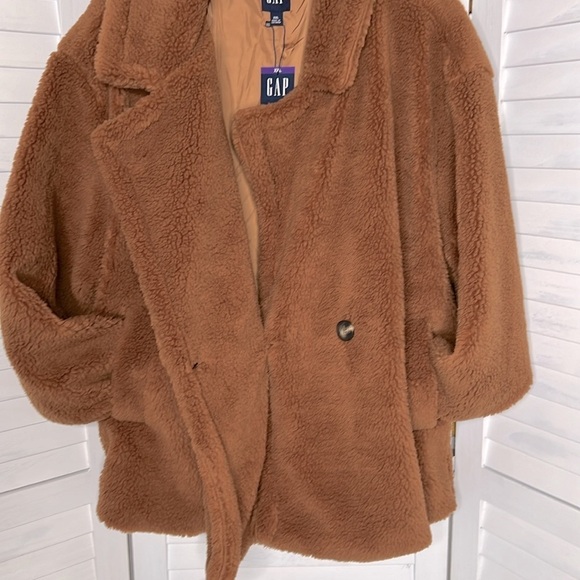 GAP l Sherpa Peacoat Jacket Holiday Brown Comfy Teddy Bear Fall Coat 2X Plu… - Picture 10 of 16
